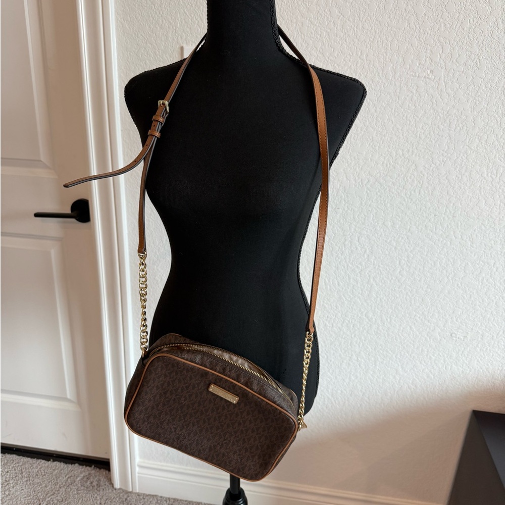 Michael Kors Dark Brown Crossbody Bag with Gold Accents
